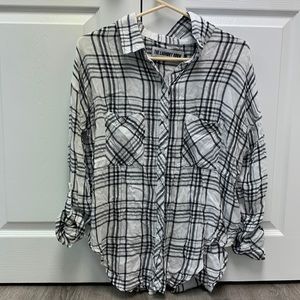 The Laundry Room Plaid Button Down Top Open Back Small